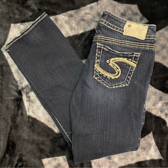 Silver Suki Jeans Womens 29Wx31L Western Glove Works Blue Dark Wash Denim Preppy - Picture 2 of 10